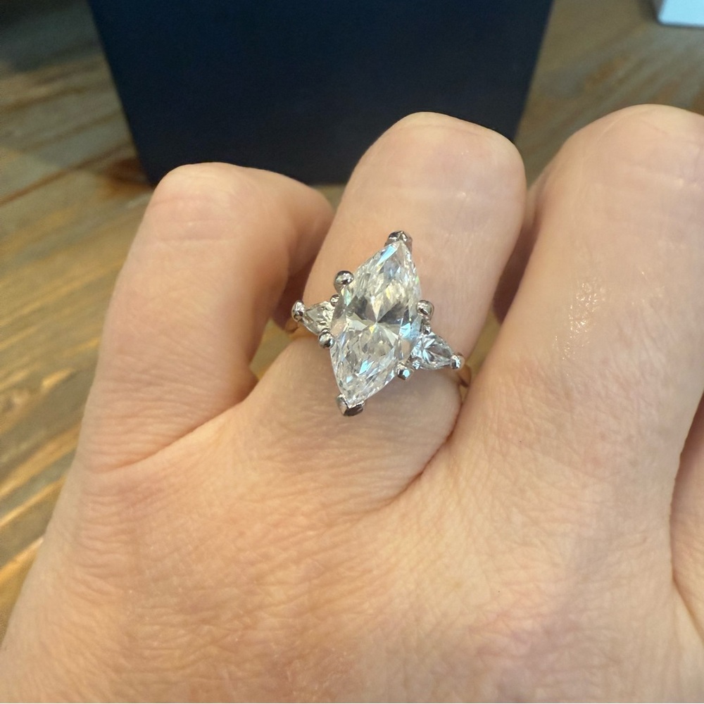 Simulated Diamond Cubic Zirconia Marquise Cut Ring Mixed Metals Size 6 - Picture 5 of 9